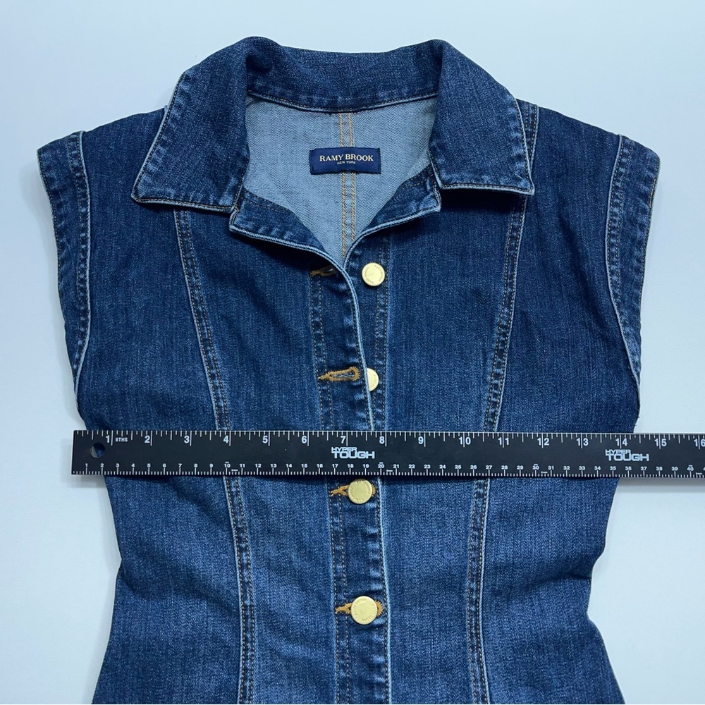 Ramy Brook Lolita Denim Mini Dress Womens 24 Indigo Dyed Button Up Sleeveless - Picture 9 of 13